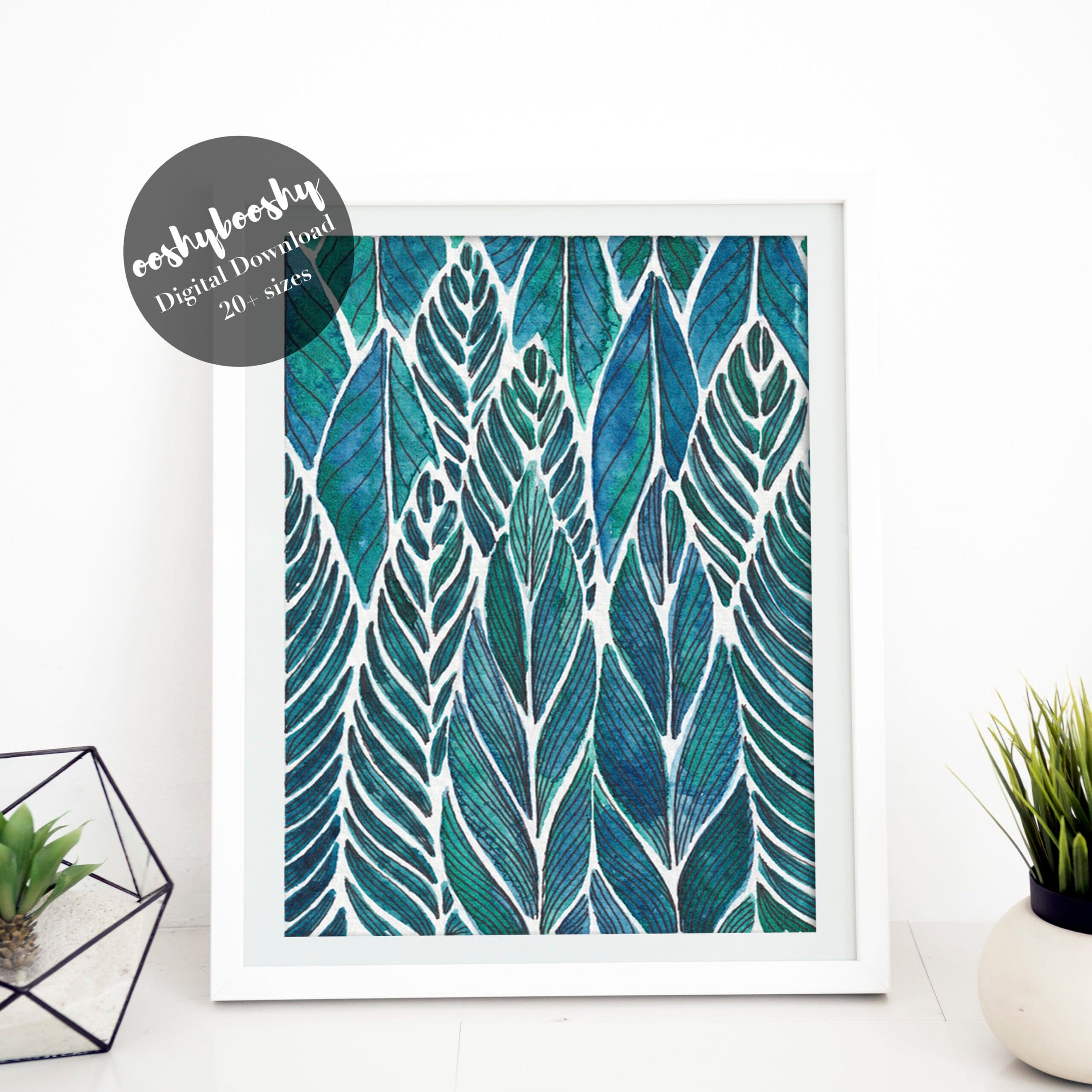 Blue Inkwork Leaves